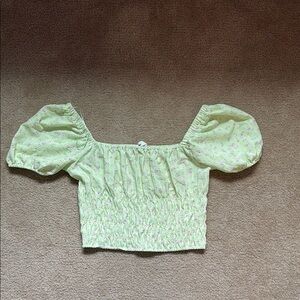 Green Floral Puff Sleeve Top